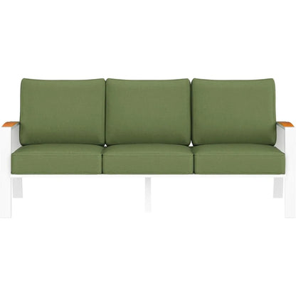 Outdoor Couch Aluminum Patio Furniture Set, All-Weather Metal 3-Seat Sofa with Solid Teak Armrest and Thick Cushions, Green