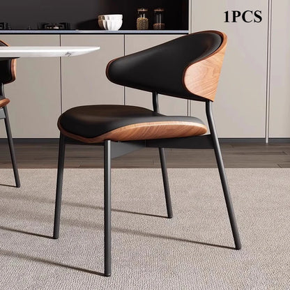 Genuine Leather Dining Chairs Set of 2 or1,Mid Century Modern Chair, Upholstered Kitchen Dining Room ChairsBlack WalnutBendwood.