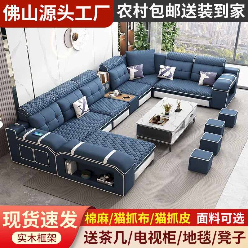 custom. [1856 People Collected] Simple Modern Large and Small Apartment Removable Fabric Sofa Set U-shaped Sofa Living Room Wash