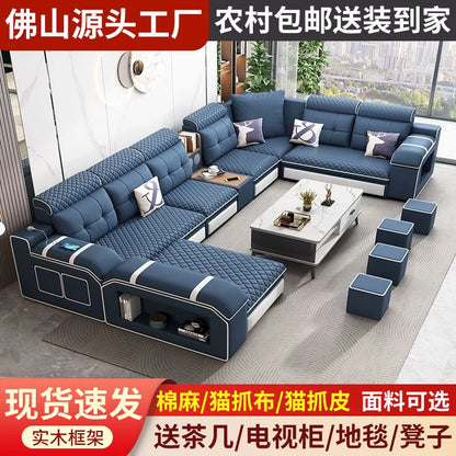 custom. [1856 People Collected] Simple Modern Large and Small Apartment Removable Fabric Sofa Set U-shaped Sofa Living Room Wash