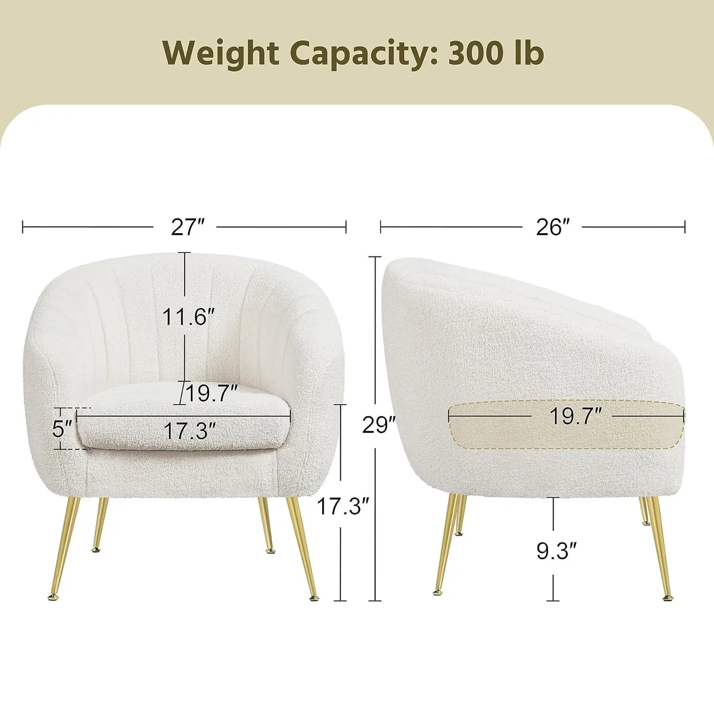 Sherpa Fabric Accent Chair, Modern Cozy Vanity Chair with Gold Metal Legs, Boucle Fabric Armchair with Removable, Customized