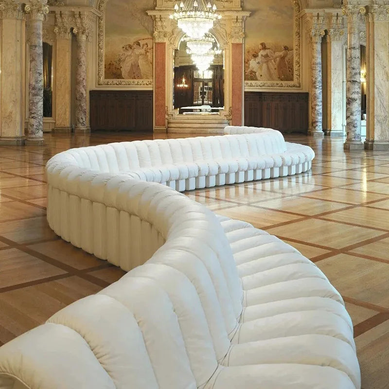 Artistic High End White Leather De Sede DS 600 Snake Sofa Curved Modular Sectional Sofa Round Water Proof Couch Set