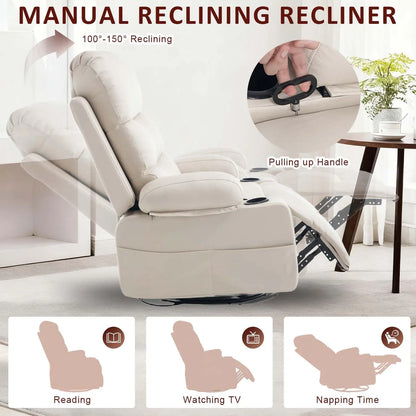 Rocker Recliner Chair with Heat and Massage, Oversized Manual Recliner Chair with Cup Holder, Faux Leather Swivel, Customized