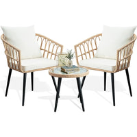 Patio Bistro Set, Outdoor Wicker Apartment Balcony Furniture Sets, Rattan Table and Chairs Set of 2 for Porch Backyard Lawn