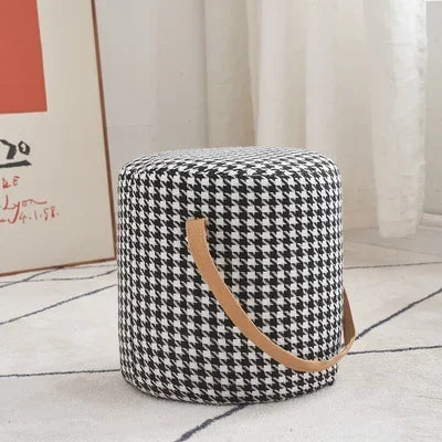 Lamb Velvet Round Stool for Living Room, Multi-Purpose Ottoman for Sofa & Coffee Table, Compact Home Decor Stool