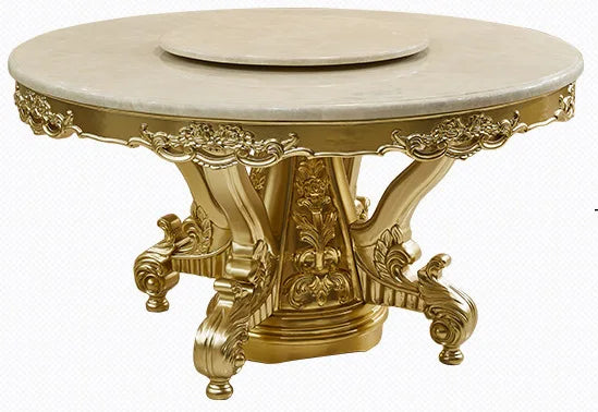 European round dining table and chair combination full solid wood carving flower dining table French marble round dining table