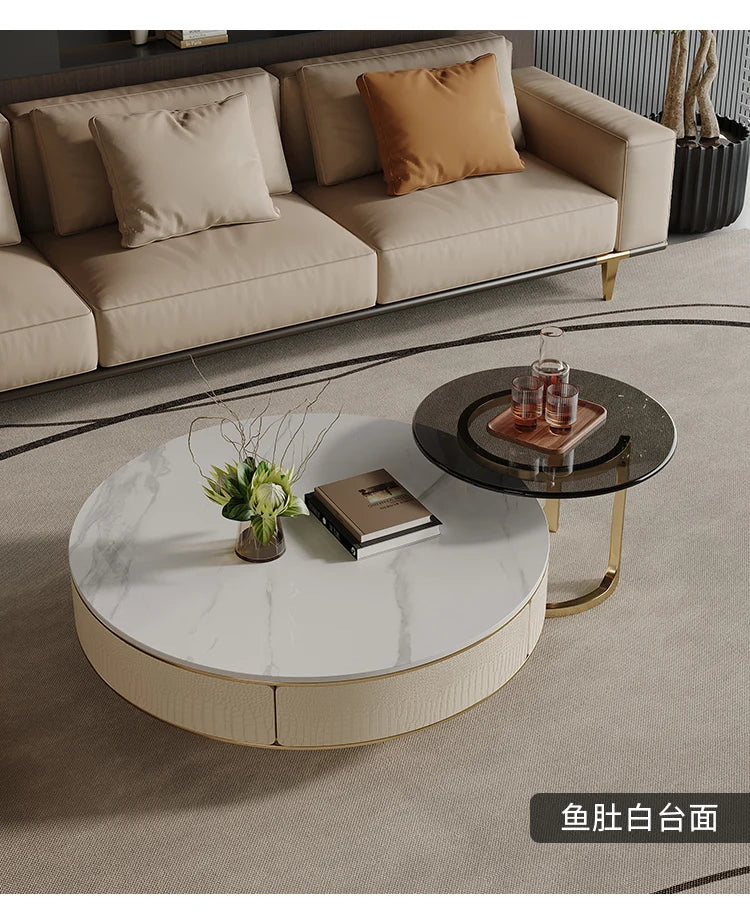 A163 Italian Light Luxury Stainless Steel round Living Room Home Coffee Table Modern Side Table