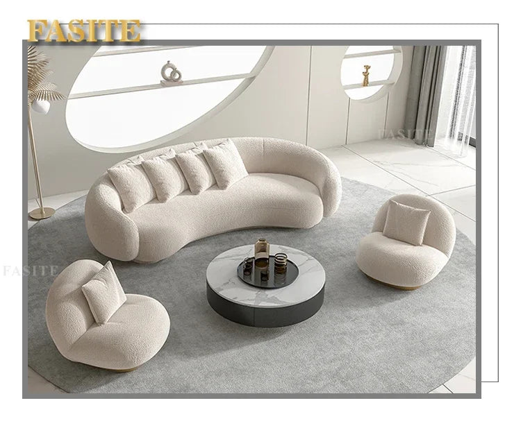 Arc-shaped sofa, small unit, internet celebrity, light luxury homestay villa, designer, lamb plush leather art sofa