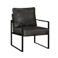 Modern Accent Chair with Cushioned Seat in Dark Gray Faux Leather, Stylish Black Metal Frame, Comfort, Durability, and Elegant