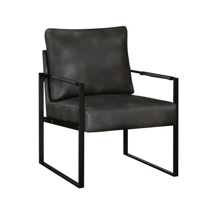 Modern Accent Chair with Cushioned Seat in Dark Gray Faux Leather, Stylish Black Metal Frame, Comfort, Durability, and Elegant