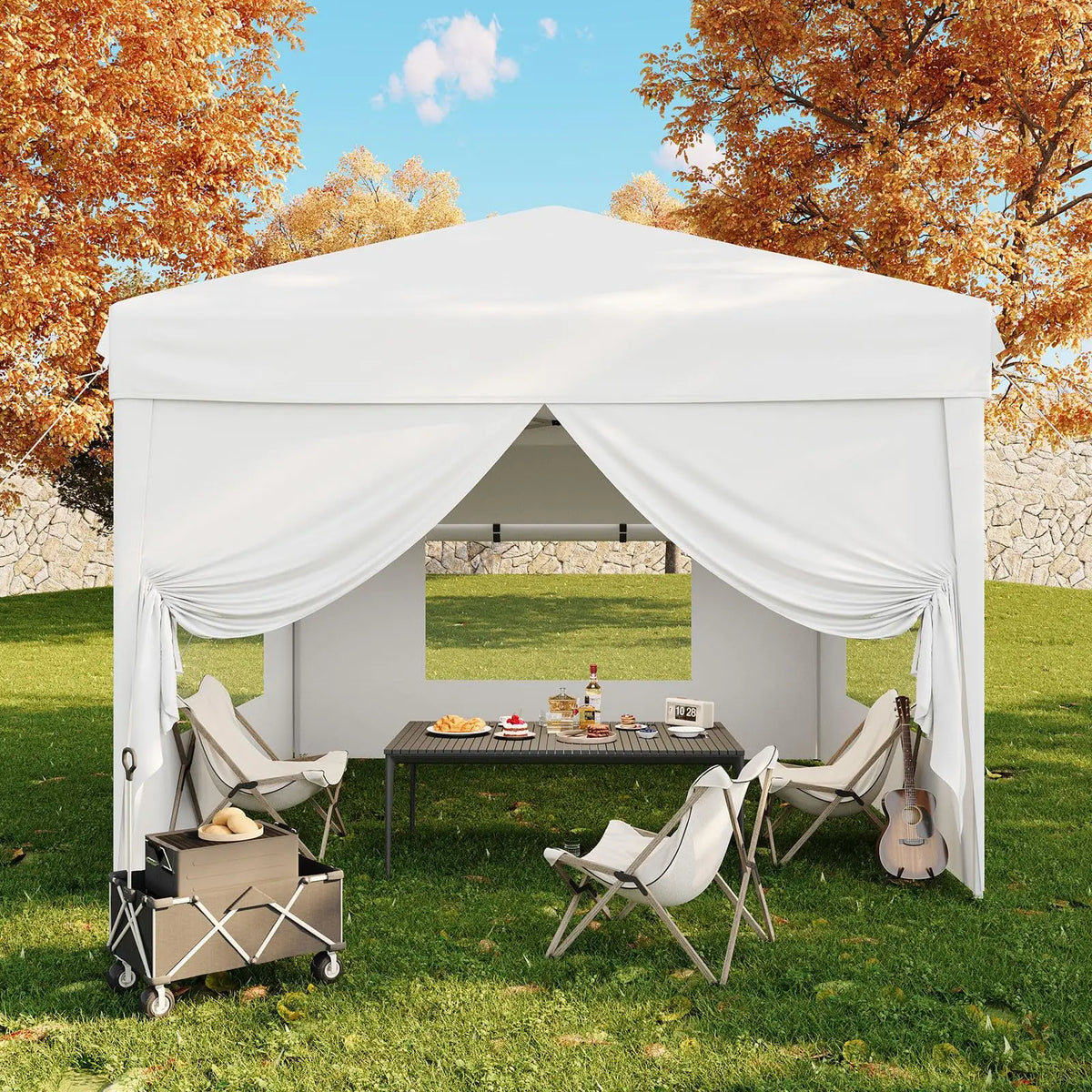 10x10FT Pop Up Canopy Tent With Sidewalls & Sandbags Heavy Duty Event Gazebo Portable Outdoor Sun Shade For Party Vendor Camping