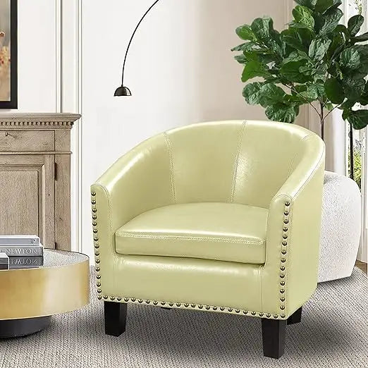 Living Room Chairs with Soft Padded, Barrel Chairs with Solid Wood Legs, Easy Assembly, Leather Chair for Living Room/Bedroom/Re