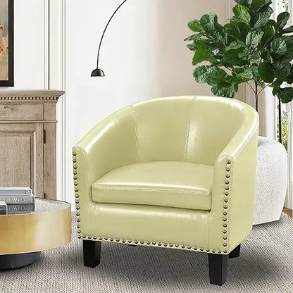 Living Room Chairs with Soft Padded, Barrel Chairs with Solid Wood Legs, Easy Assembly, Leather Chair for Living Room/Bedroom/Re