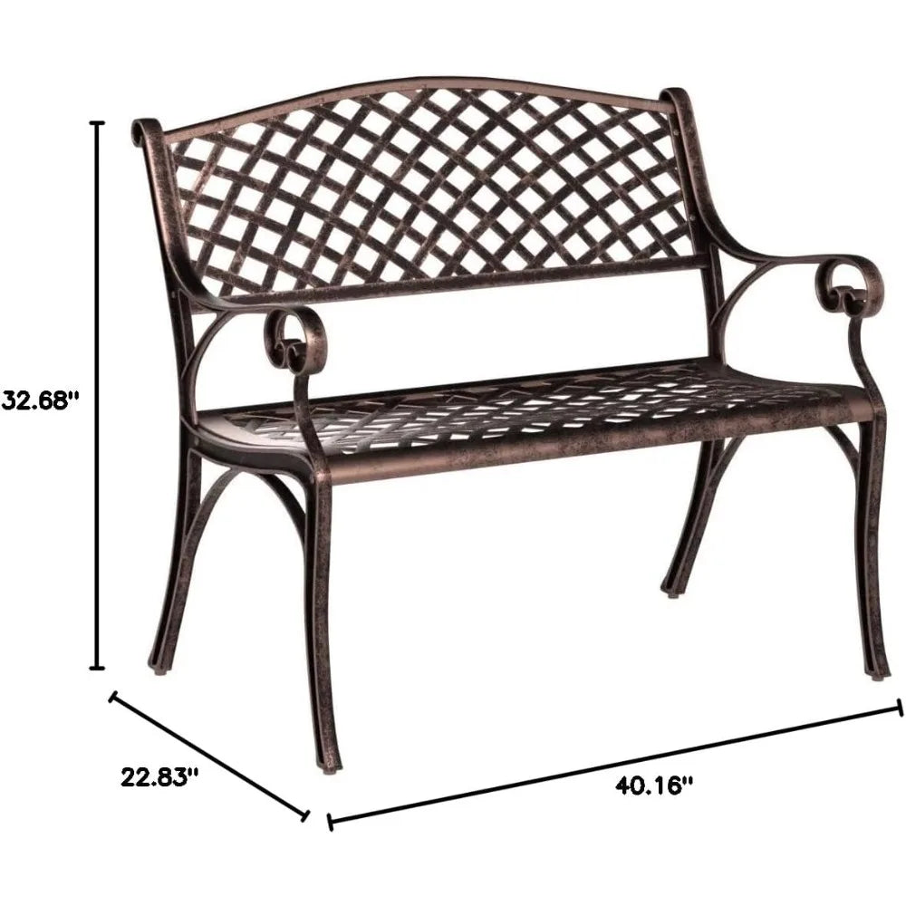 Aluminum Outdoor Park Bench, Antique Copper