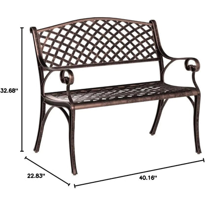 Aluminum Outdoor Park Bench, Antique Copper