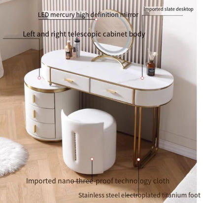 Light Mirror Vanity Table White Minimalist Drawers Storage Dressing Table Desk Makeup Mesa De Maquillaje Bedroom Furniture