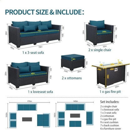 ##For Garden Furniture Set 7 PCS, Garden Fire Pit Table Patio Sets, No-Slip Cushions and Waterproof Covers, Garden Furniture Set