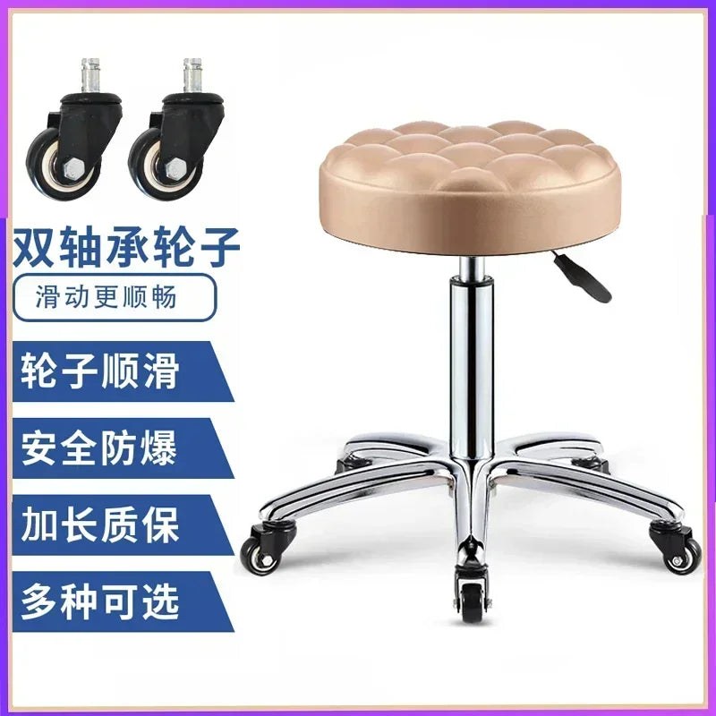 PU Leather Modern Rolling Stool Low Back Height Adjustable Work Salon Drafting Swivel Task Chair with Footrest