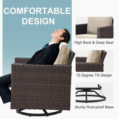 Rattan Wicker 3-Piece Outdoor Patio Set with Sofa, Coffee Table, and Cushions for Garden, Balcony, or Poolside