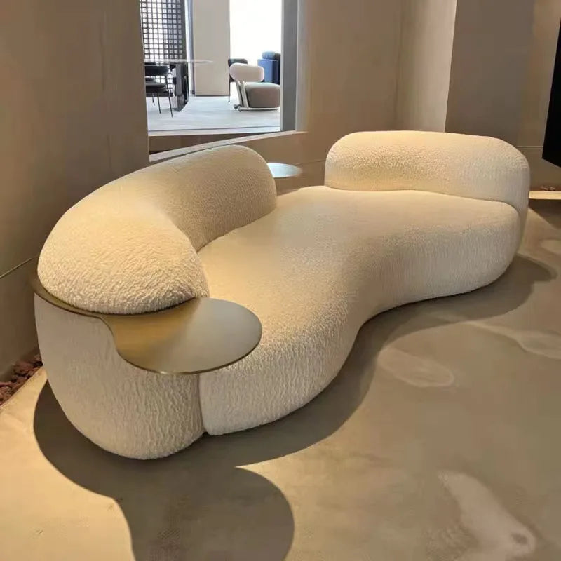 Modern light luxury fashion Italian curved pea pod sofa lamb wool fabric three-person sofa living room furniture
