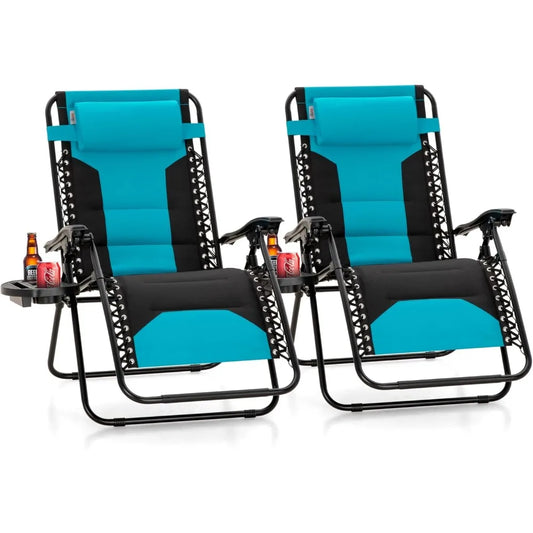 VILLA XXL Oversized Padded Zero Gravity Chair, Foldable Patio Recliner, 28 Wide Seat Anti Gravity Lounger with Cup Holder, S