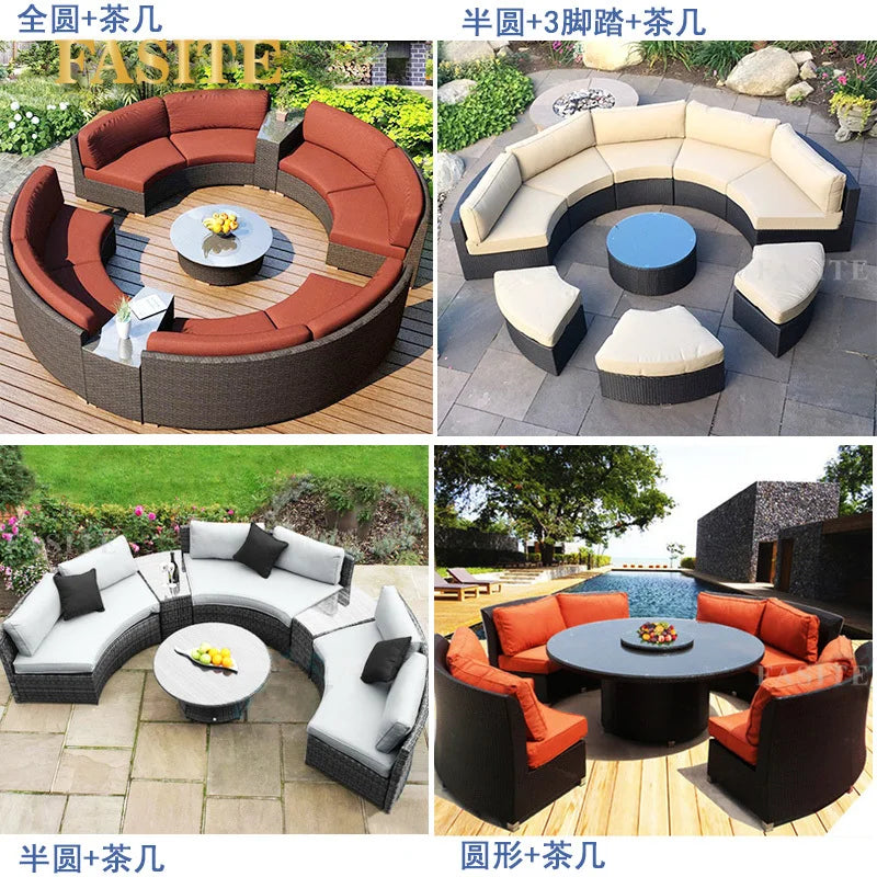 Outdoor circular rattan sofa chair, courtyard, outdoor rattan woven garden sofa combination