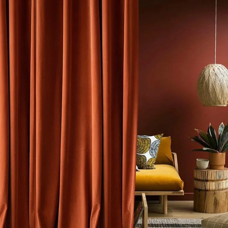 Luxury Nordic Minimalist Blackout Velvet Curtains for Bedroom Living Room Orange Home Decor Custom Tulle and Valance