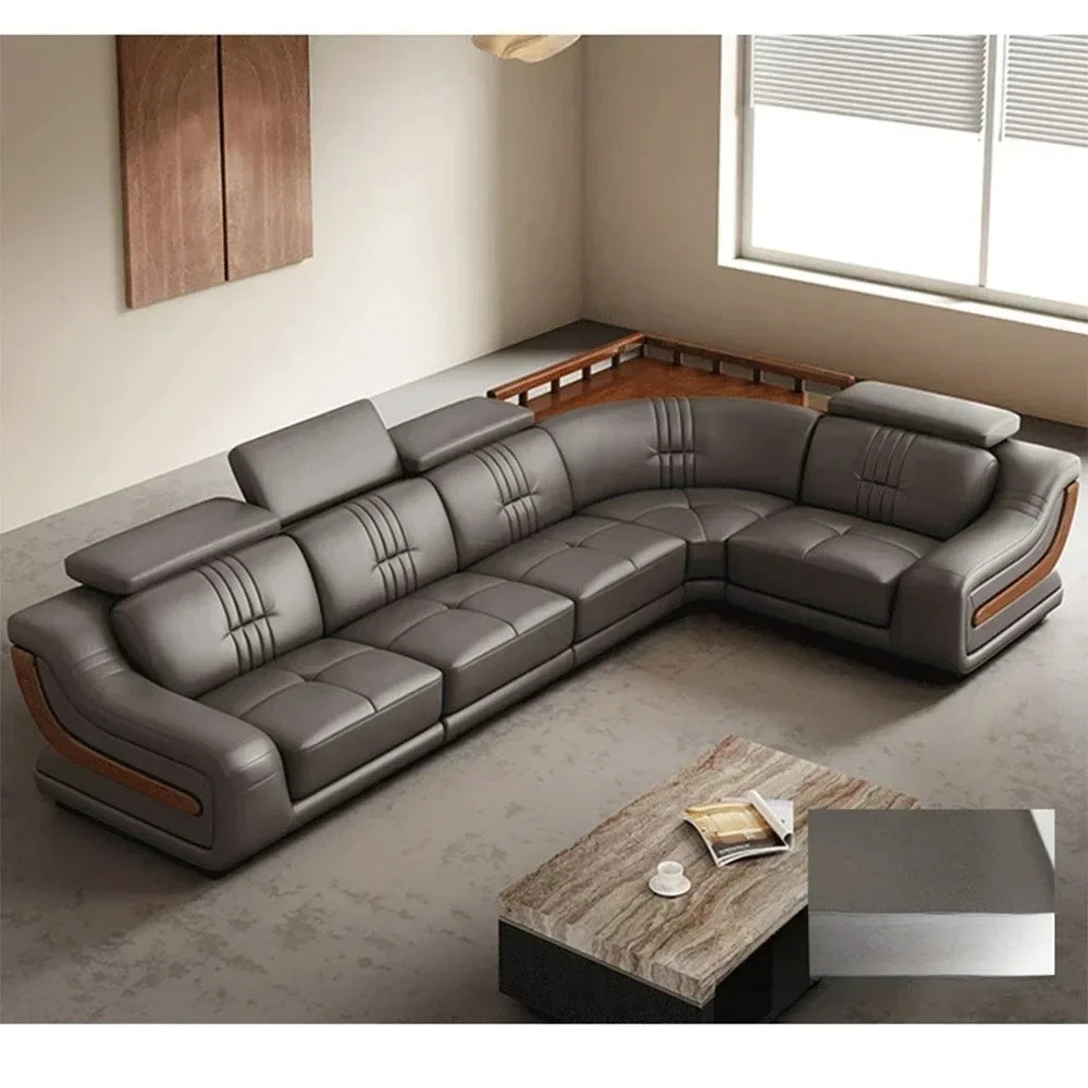 MANBAS Premium Italian Genuine Leather Sofa Sets Big Sectional Couch Living Room Sofas With Adjustable Headrests Home Furniture