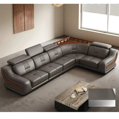 MANBAS Premium Italian Genuine Leather Sofa Sets Big Sectional Couch Living Room Sofas With Adjustable Headrests Home Furniture