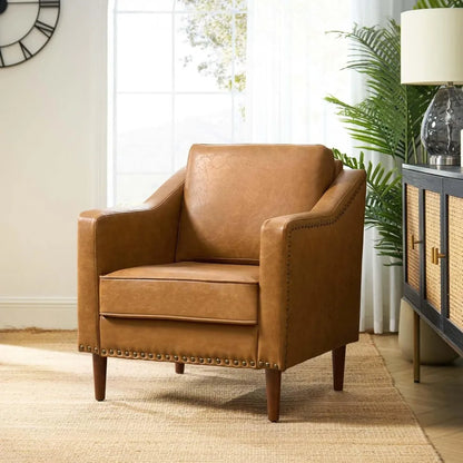 Leather-Look Club Chair with Cushions and Traditional Styling, Comfortable Upholstered Seat and Back