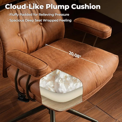 Mid-Century Modern Ergonomic Office Chair with Faux Leather, Lumbar Support, and Thick Cushion