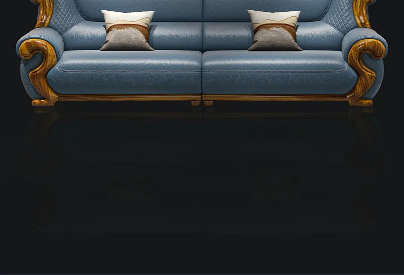 New Chinese ebony leather sofa combination first layer cowhide high-end villa living room modern solid wood sofa furniture