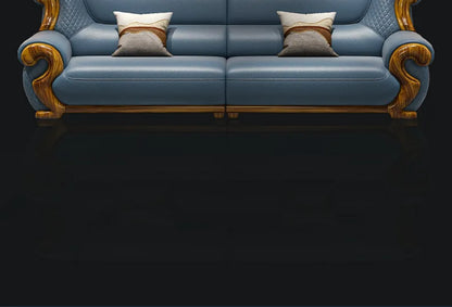 New Chinese ebony leather sofa combination first layer cowhide high-end villa living room modern solid wood sofa furniture