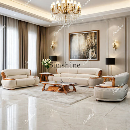 New Chinese ebony leather sofa living room modern first layer cowhide 1234 combination  FT