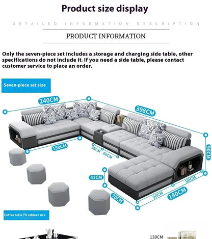 Linlamim Fabric Sofa Set Furniture Living Room Sofa Set with USB and Stools / Big U Shape Cloth Couch Sofas for Home Furniture