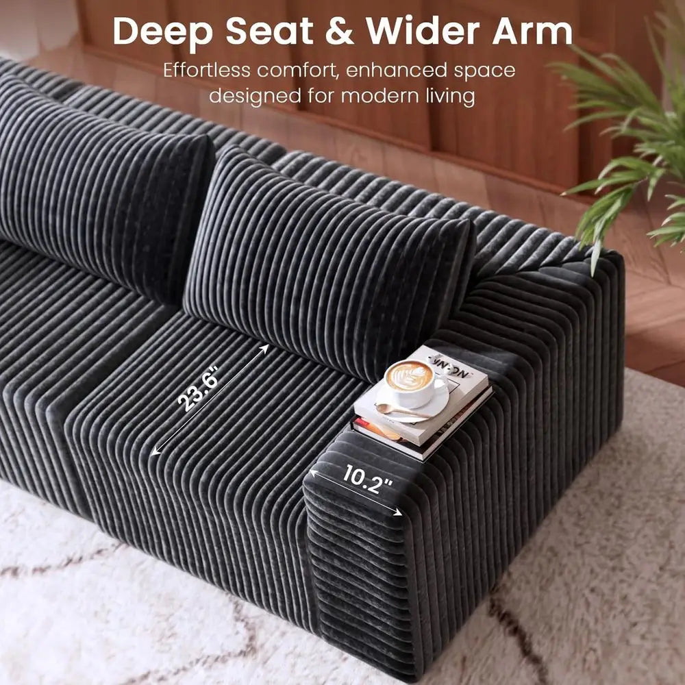 Customized.110” No Assembly Compression Boneless Sofa Couches for Living Room, L-Shape Sleeper Sofa 4 Seaters, Modern Corduroy