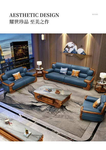 B178 A Imported ebony wood carving flower sofa villa new Chinese modern simple first layer leather sofa