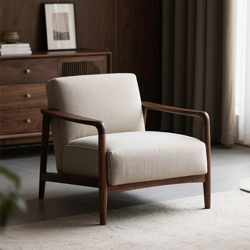 New Chinese walnut solid wood sofa chair Modern simple homestay negotiation leisure chair