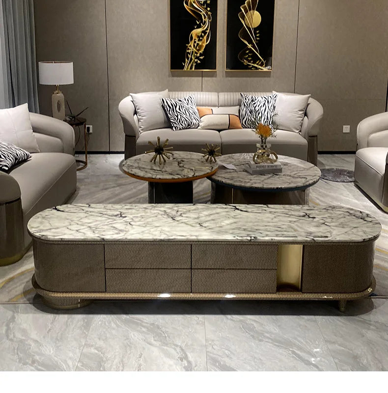 4yj9 Italian Style Light Luxury Genuine Leather Sofa Villa Living Room Large and Small Suite Combination