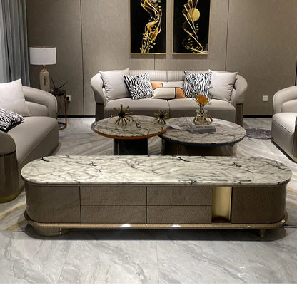 4yj9 Italian Style Light Luxury Genuine Leather Sofa Villa Living Room Large and Small Suite Combination