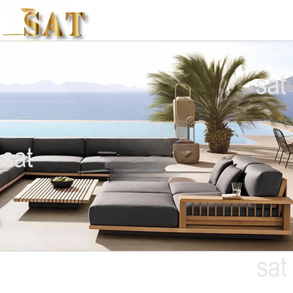 'Modern Teak Wood Outdoor Furniture With Cushions Water Proof Sectional Sofa