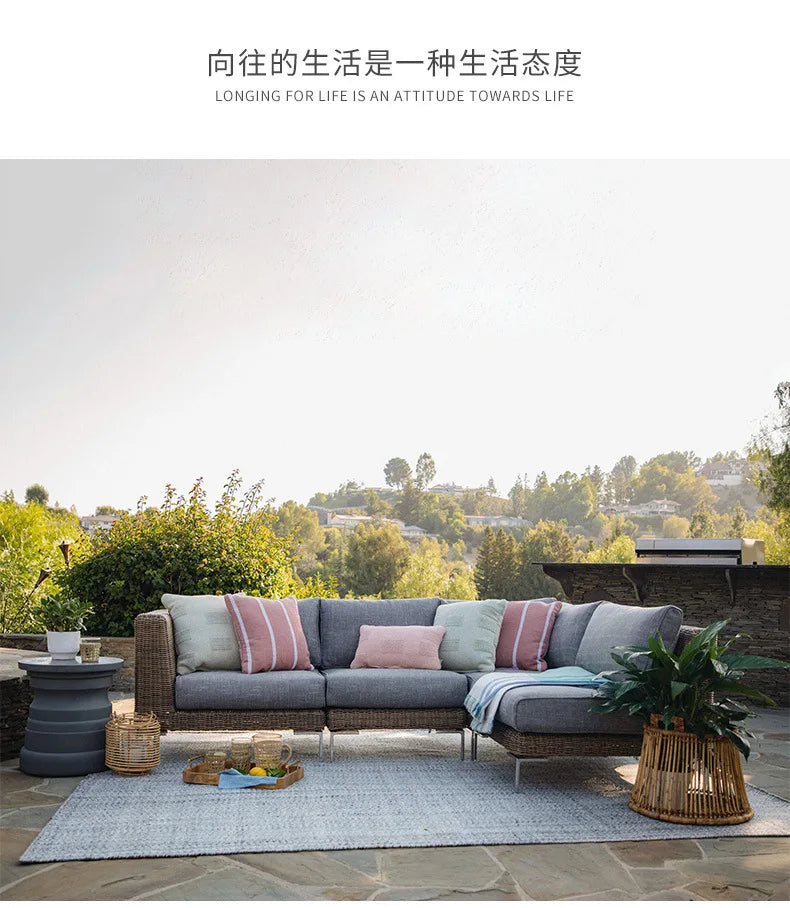 Nordic Outdoor Sofa - Round Rattan-Style Corner Set For Courtyards, Balconies, And Hotels Sun-Resistant