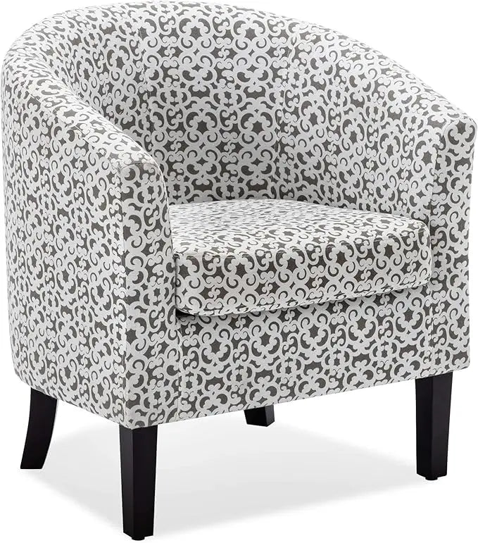 Linen Round Accent Barrel Chair, Club Tub Sofa Chair for Bedroom, Corner Chairs with Flared Legs and Cozy Soft Padding