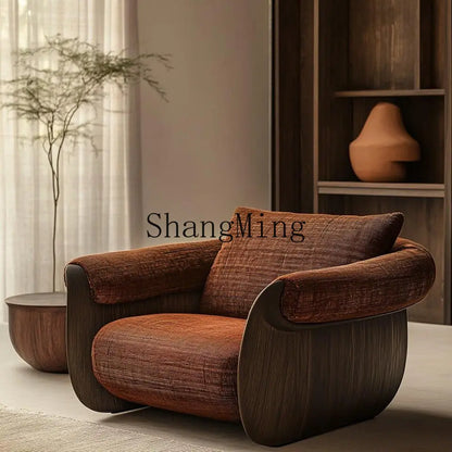 HJ Modern Light Luxury Lazy Solid Wood Single Sofa Chair Soft Decoration Living Room Leisure Armrest Balcony Deckchair