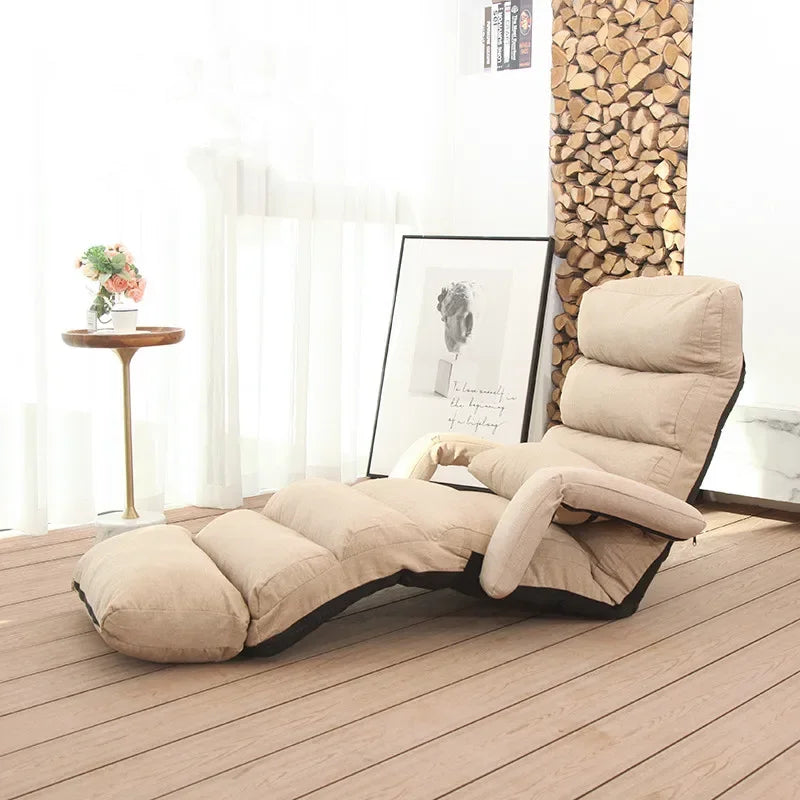Floor Foldable Fabric Upholstered Chaise Lounge Living Room Furniture Lazy Sofa Daybed Sleeper Lounger Chair Stylish Couch Beds