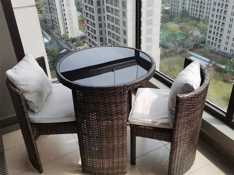 Nordic Rattan Garden Furniture Sets Outdoor Furniture Simple Courtyard Balcony Table and Chair Set Bistro Dining Table Chair Set