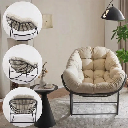 Rocking Chair With Padded Cushion Indoor Outdoor Comfy Papasan Rocker Chair With Upgraded Steel Frame Oversized Rattan EggShaped