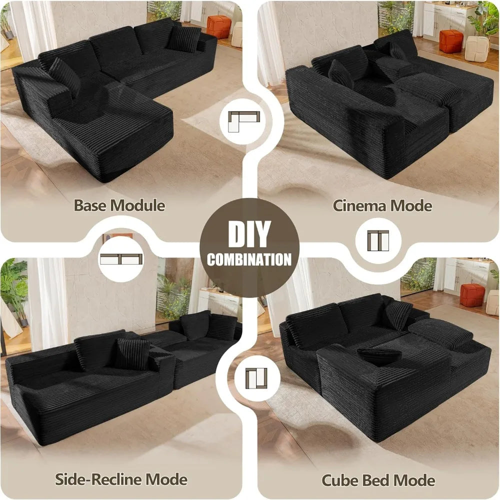 Modern Sectional Couch Sofa with L-Shape Chaise, Deep Seat Modular Living Room Furniture