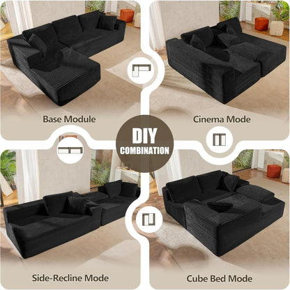 Modern Sectional Couch Sofa with L-Shape Chaise, Deep Seat Modular Living Room Furniture