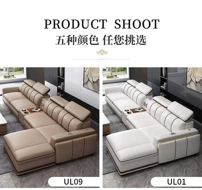 Light luxury first-layer cowhide leather sofa, living room size, straight row concubine combination household leather sofa